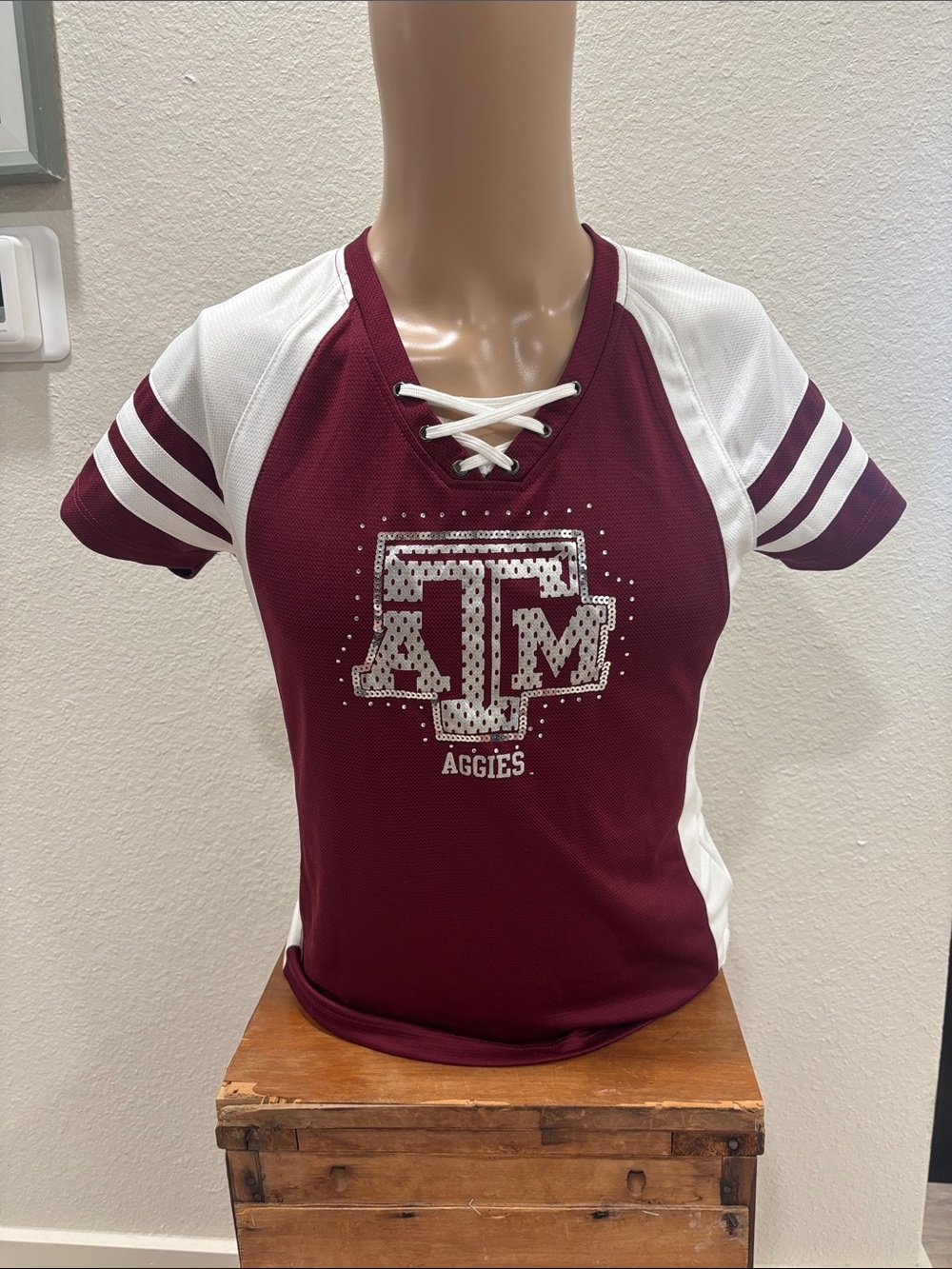 Section 101 Fan Wear Texas A&M Maroon Lace-Up Short Sleeve Jereey Med